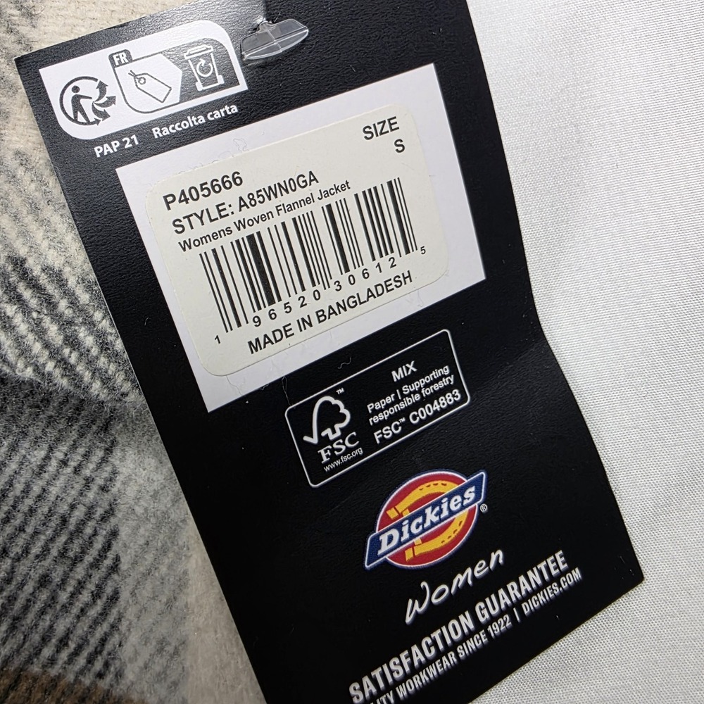 Dickies Women Flannel Shacket Jacket Small Gray Plaid Button Up Warm Workwear - Picture 3 of 14